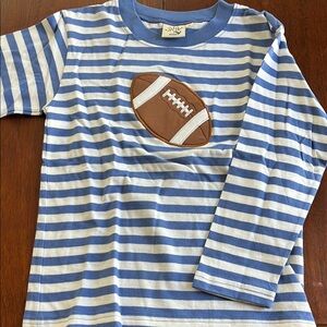 Blue and White Striped Kids Shirt with Football Design